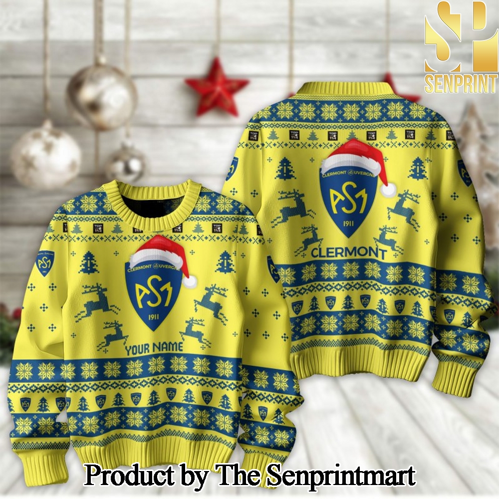 TOP 14 Rugby Union ASM Clermont Auvergne Knitting Pattern Ugly Christmas Holiday Sweater SEN2225