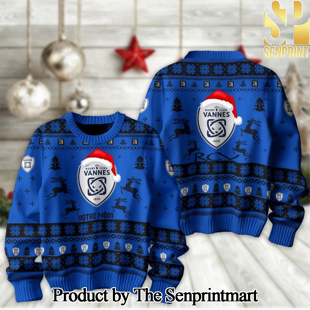 TOP 14 Rugby Union Rugby Club Vannes For Christmas Gifts 3D Printed Ugly Christmas Sweater SEN2235