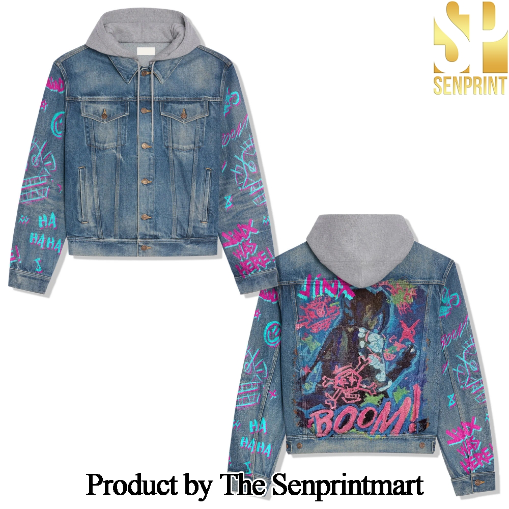 Arcane Gift Ideas Full Printing Hooded Denim Jacket SEN0515