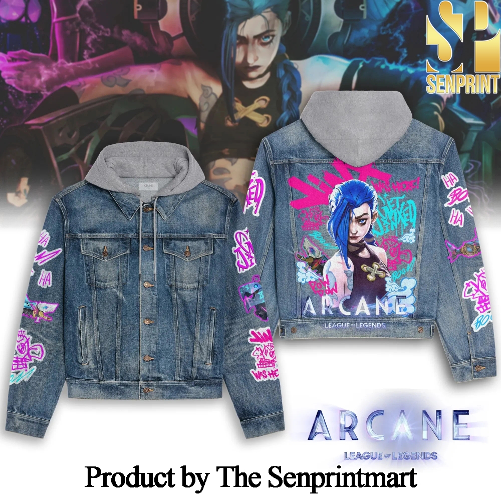 Arcane Jinx Gift Ideas All Over Printed Hooded Denim Jacket SEN0512