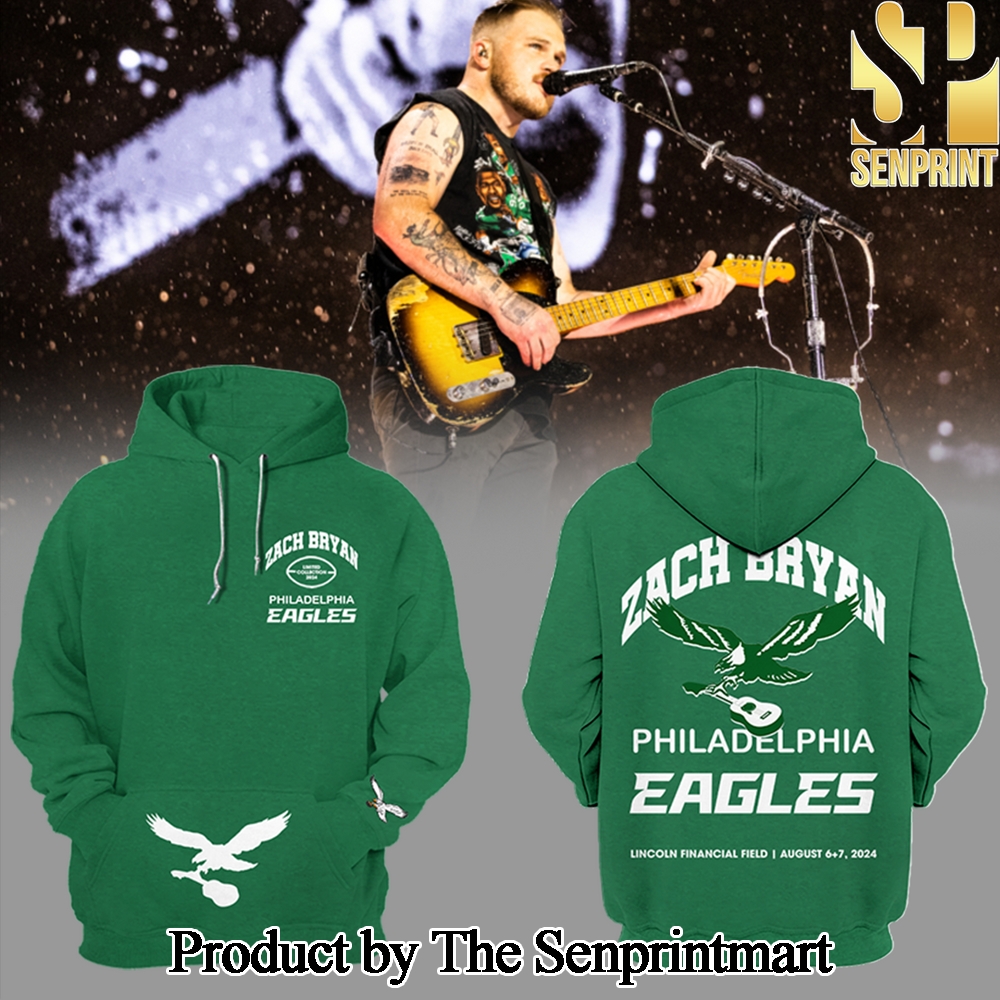 Zach Bryan x Eagles Kelly Green For Sport Fans 3D Hoodie SEN0834