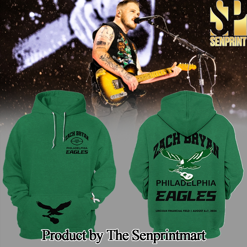 Zach Bryan x Eagles Kelly Green For Sport Fans 3D Hoodie SEN0835