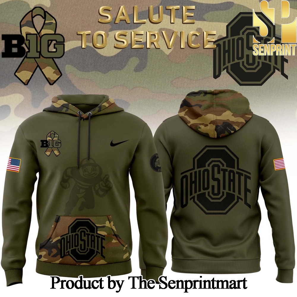 Men’s Ohio State Buckeyes Camo 2024 Salute to Service Club For Sport Fans 3D Shirt