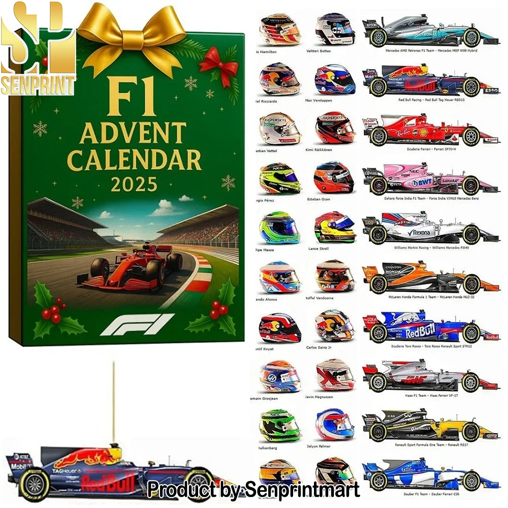 F1 Car Models And Driver Helmets Christmas Countdown Calendar 2025