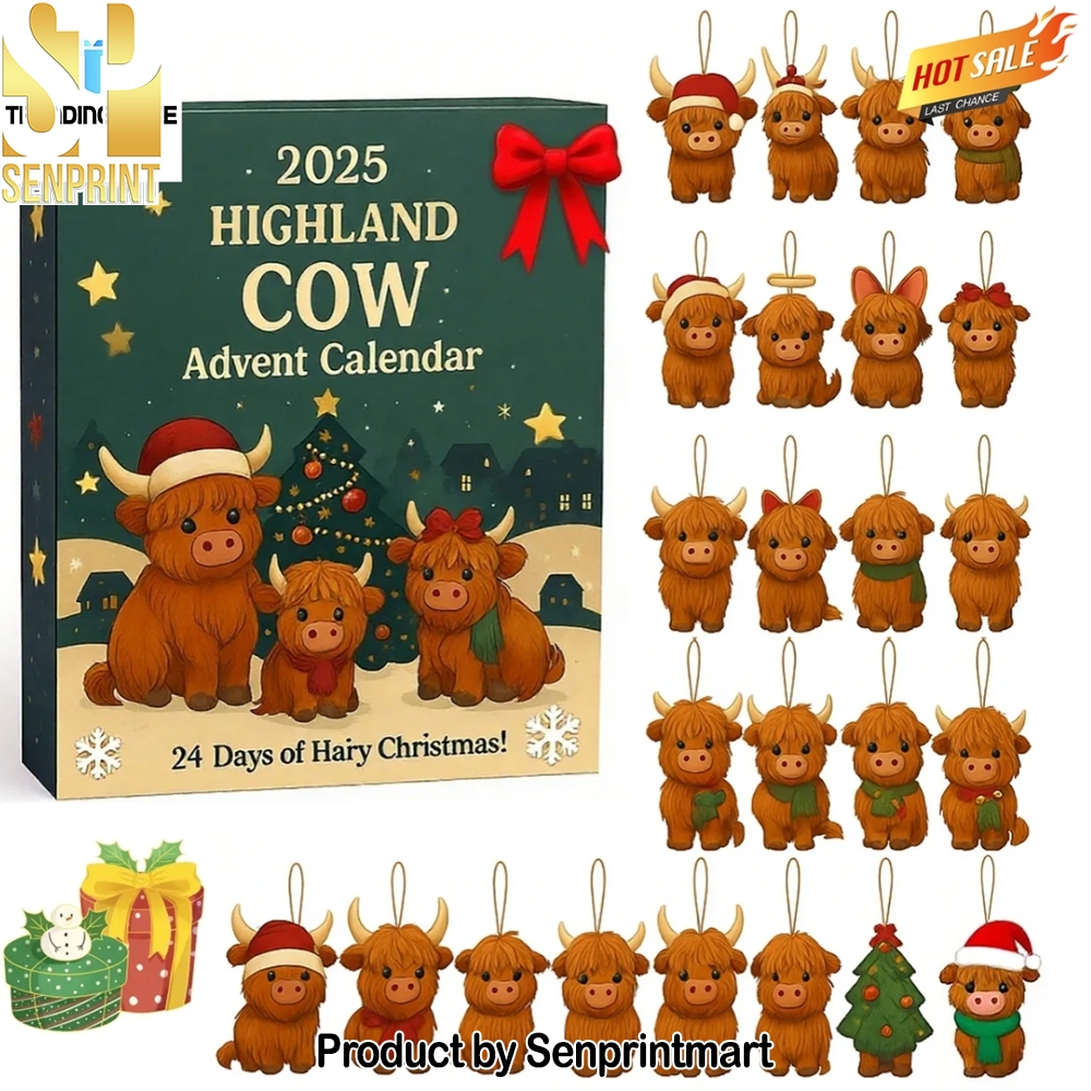 Highland Cow Christmas Gift Xmas Countdown Box 2025