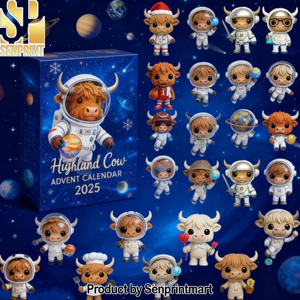 Highland Cow Space Holiday Countdown Box 2025
