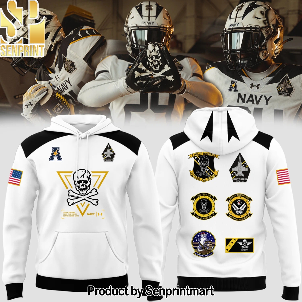 2024 Navy FB White Hoodie – Sports Fan Outfit 2107