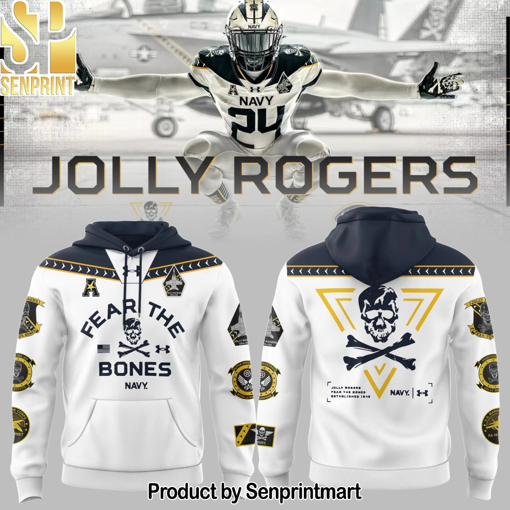 2024 Navy FB White Hoodie – Sports Fan Outfit 3899