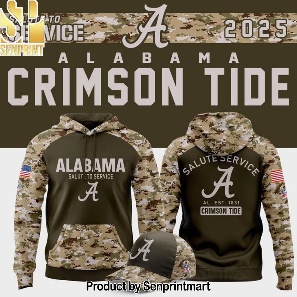 Alabama Crimson Tide Football 2025 Salute To Service Hoodie v2 – Sports Fan Outfit 4095