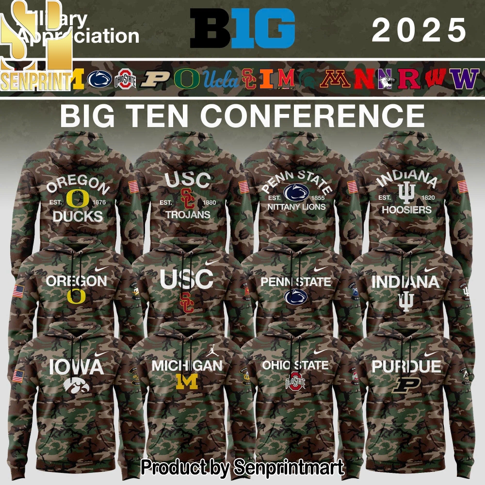 Big Ten Conference Teams 2025 Military Appreciation Hoodie – Camo – Sports Fan Outfit 3710