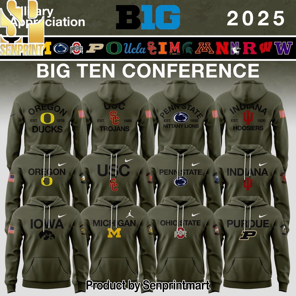 Big Ten Conference Teams 2025 Military Appreciation Hoodie – Sports Fan Outfit 1259