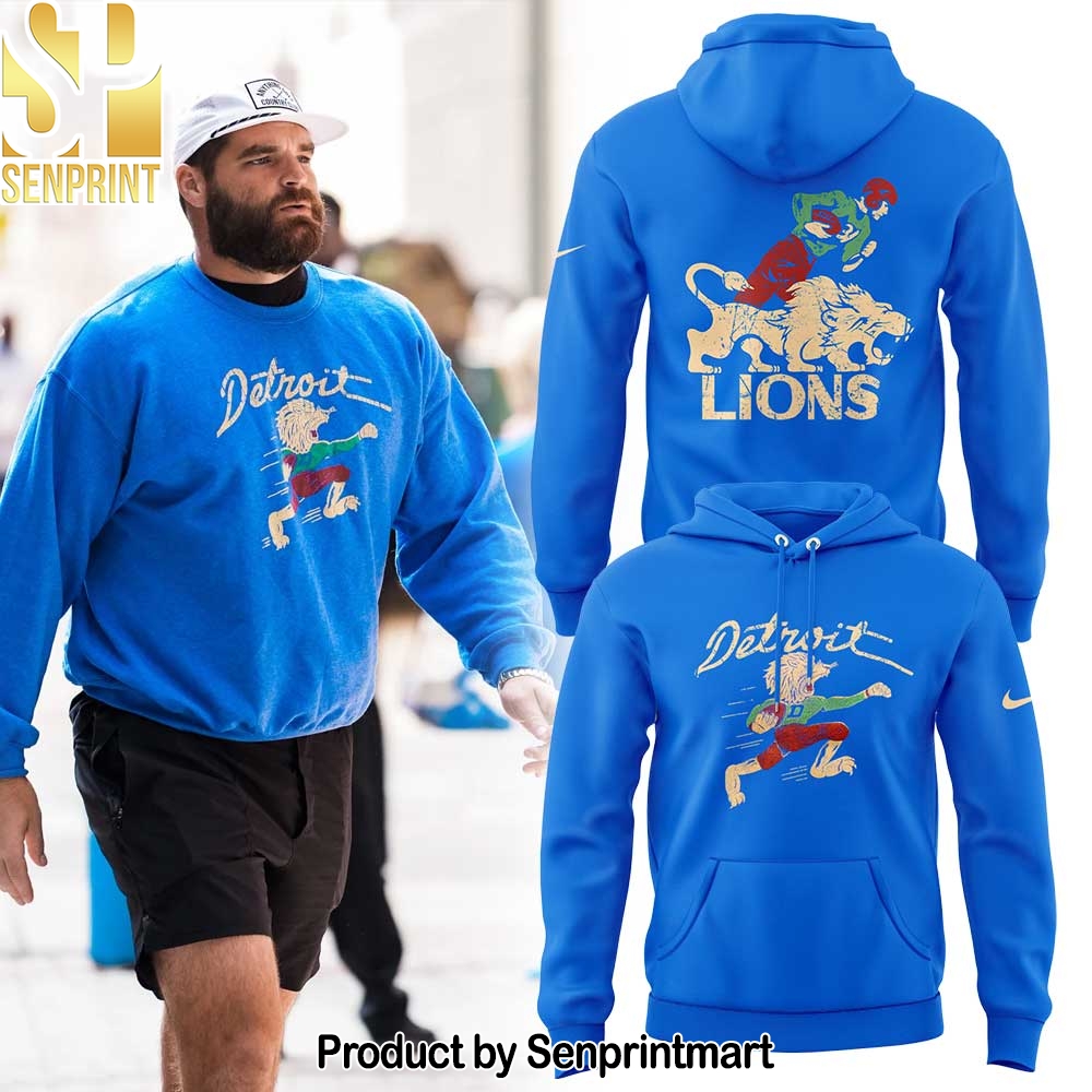 Detroit Lions 50s Retro Mascot Royal Blue Hoodie – Sports Fan Outfit 2815