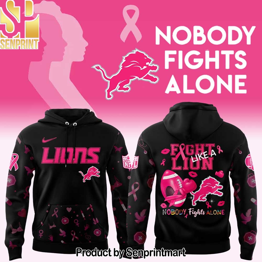 Detroit Lions Nobody Fights Alone Breast Cancer Hoodie – Sports Fan Outfit 3697