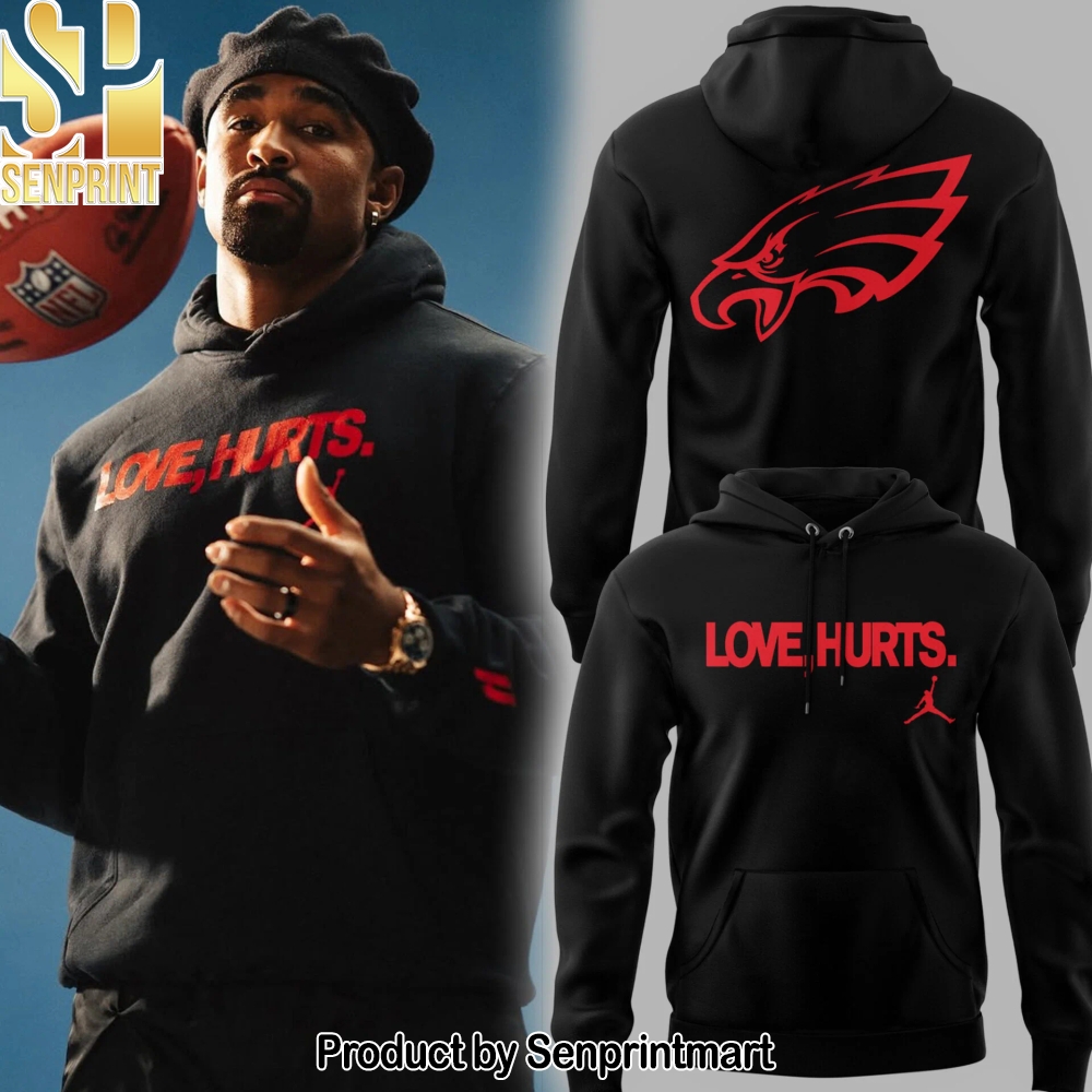 Eagles Football Love, Hurts Black Hoodie – Sports Fan Outfit 2229