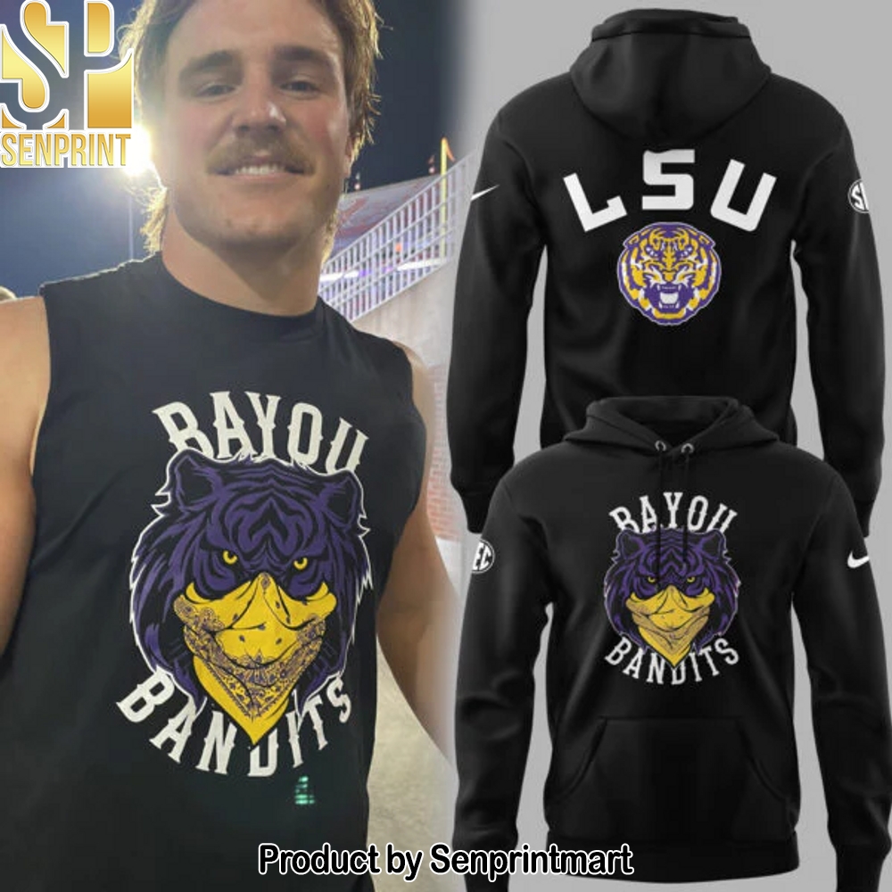 LSU Tigers Football Bayou Bandits Logo Black Hoodie – Sports Fan Outfit 3695