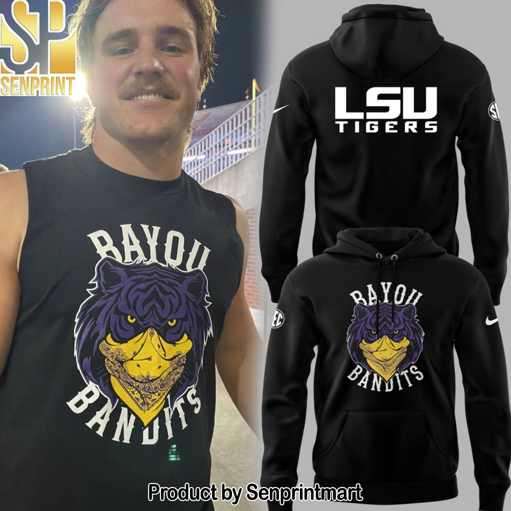 LSU Tigers Football Bayou Bandits Logo Black Hoodie – Sports Fan Outfit 3696