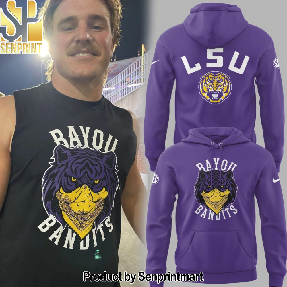 LSU Tigers Football Bayou Bandits Logo Black Hoodie – Sports Fan Outfit 3752