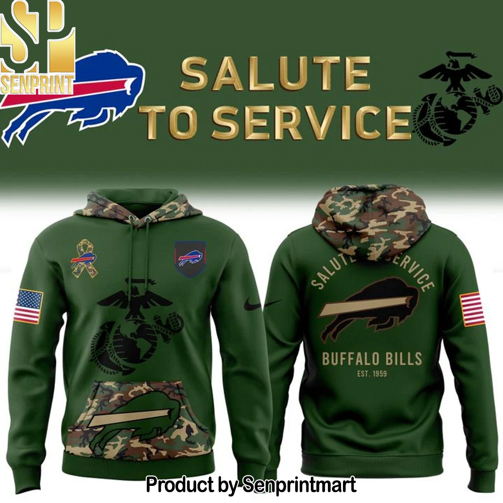Men’s Buffalo Bills 2025 NFL Salute to Service Marines 250 Hoodie – Sports Fan Outfit 3741