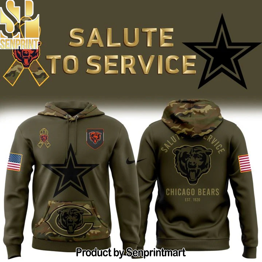 Men’s Chicago Bears 2025 NFL Salute to Service Army 250 Hoodie – Sports Fan Outfit 4075