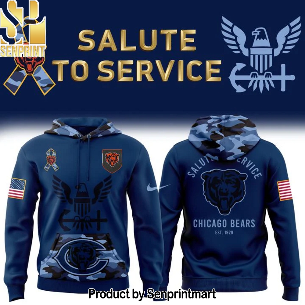 Men’s Chicago Bears 2025 NFL Salute to Service Navy 250 Hoodie – Sports Fan Outfit 4102