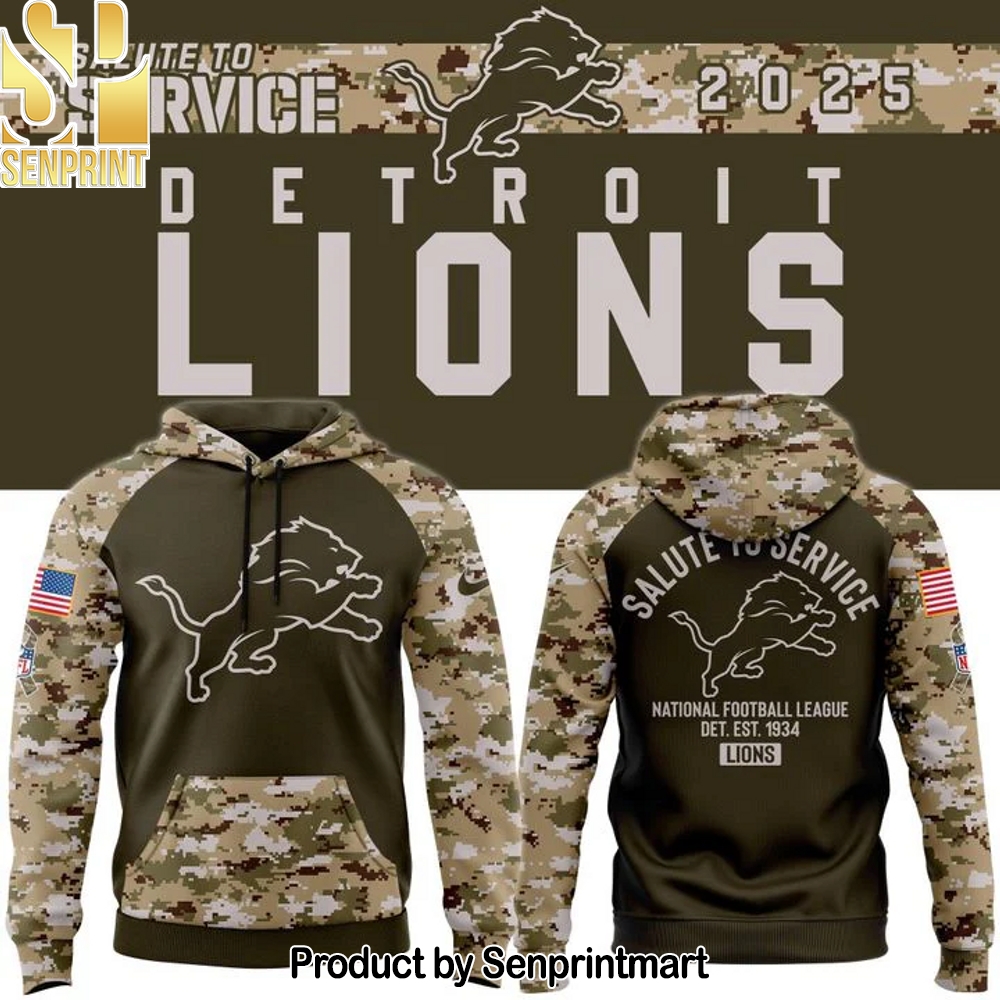 Men’s Detroit Lions Olive 2025 Salute to Service Sideline Standard Issue Hoodie V4 – Sports Fan Outfit 4105