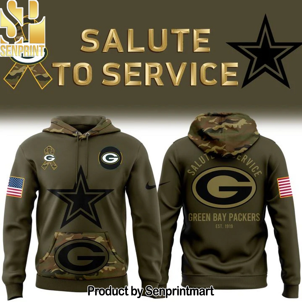 Men’s Green Bay Packers 2025 NFL Salute to Service Army 250 Hoodie – Sports Fan Outfit 4177