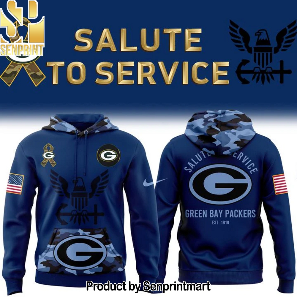 Men’s Green Bay Packers 2025 NFL Salute to Service Navy 250 Hoodie – Sports Fan Outfit 4059