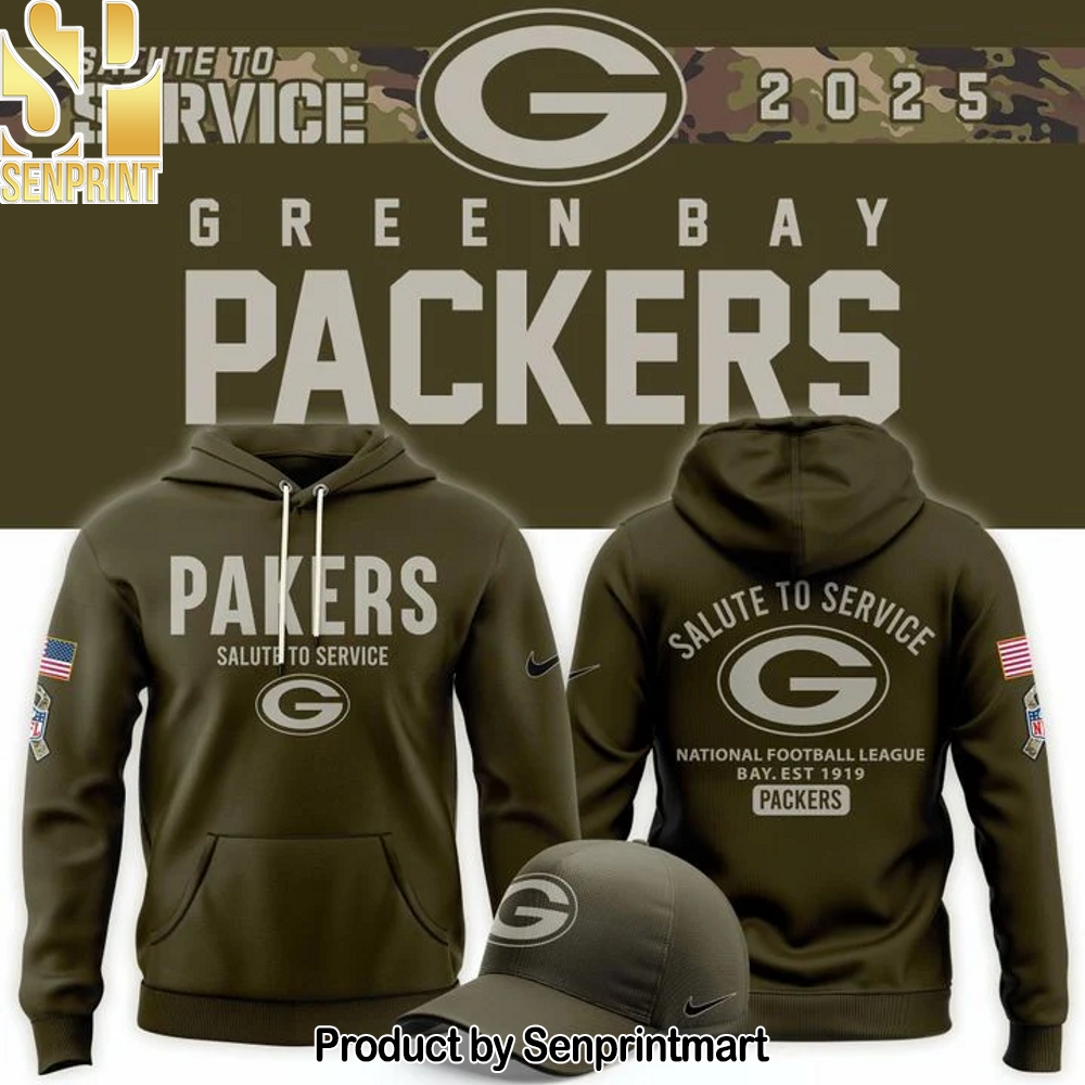 Men’s Green Bay Packers Olive 2025 Salute to Service Sideline Hoodie – Sports Fan Outfit 4020