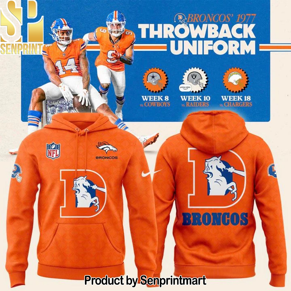Men’s NFL Denver Broncos Throwback 1977 Orange Hoodie – Sports Fan Outfit 2098