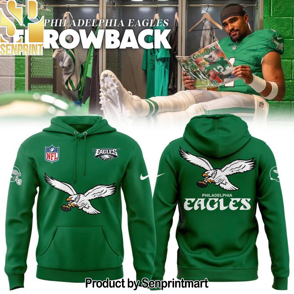 Men’s NFL Philadelphia Eagles Throwback Green Hoodie – Sports Fan Outfit 1617