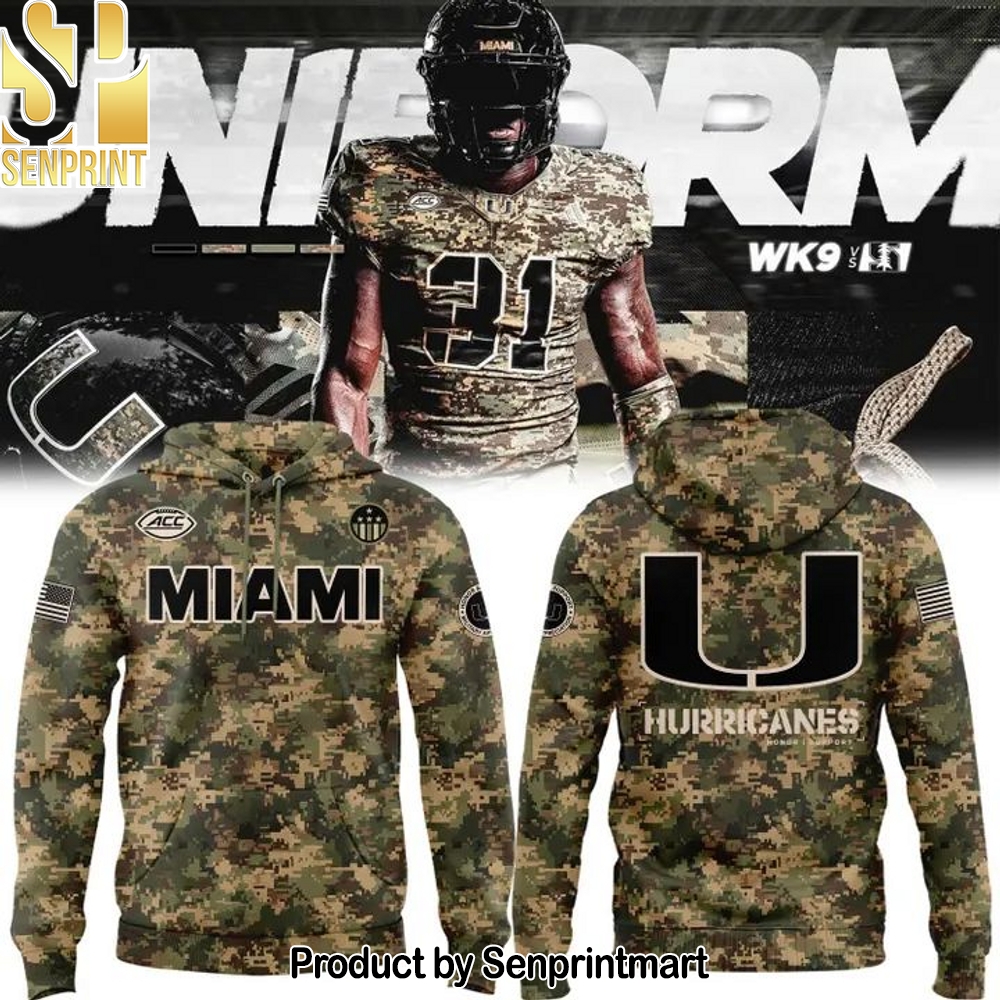 Miami Hurricanes Football Military Appreciation Camo Hoodie – Sports Fan Outfit 2919