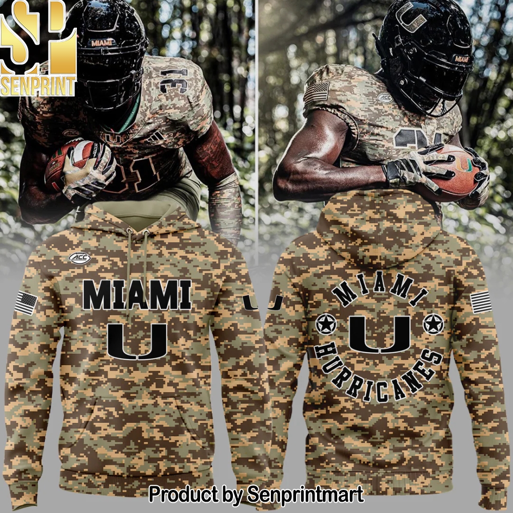 Miami Hurricanes Football Military Appreciation Camo Hoodie – Sports Fan Outfit 3269