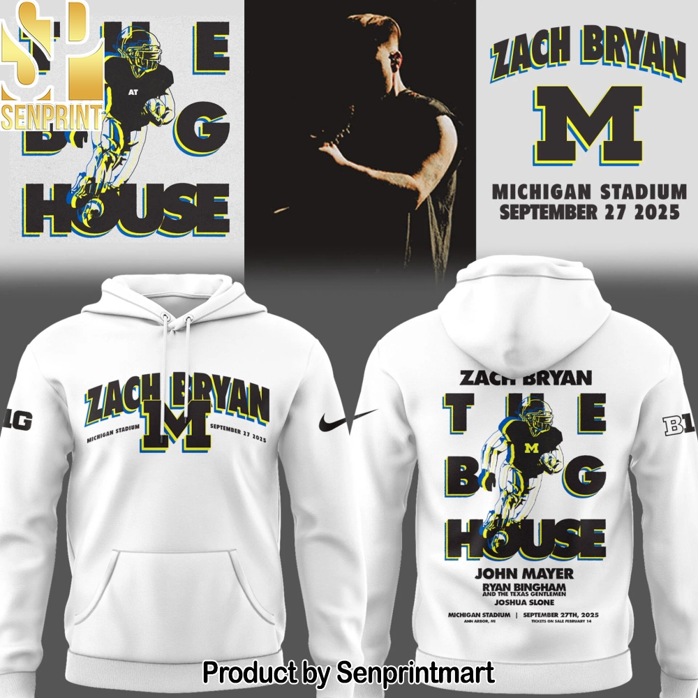 Michigan Fb Zach _The Quittin’ Time Tour 2025_ Michigan Stadium White Hoodie – Sports Fan Outfit 3990
