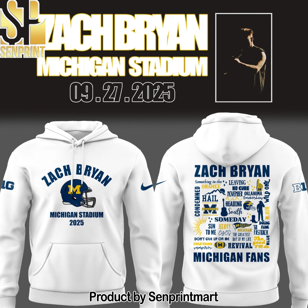 Michigan Fb Zach _The Quittin’ Time Tour 2025_ Michigan Stadium White Hoodie – Sports Fan Outfit 4137