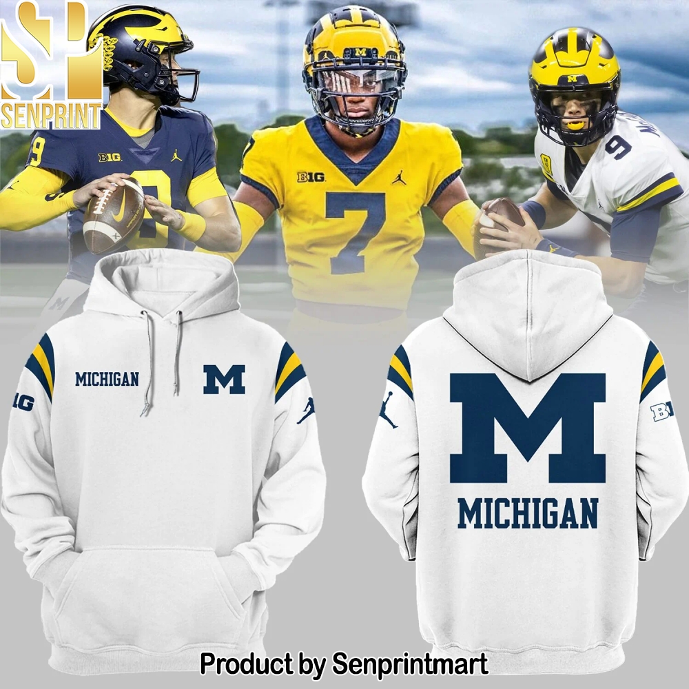 Michigan Printed Logo White Hoodie – Sports Fan Outfit 2470