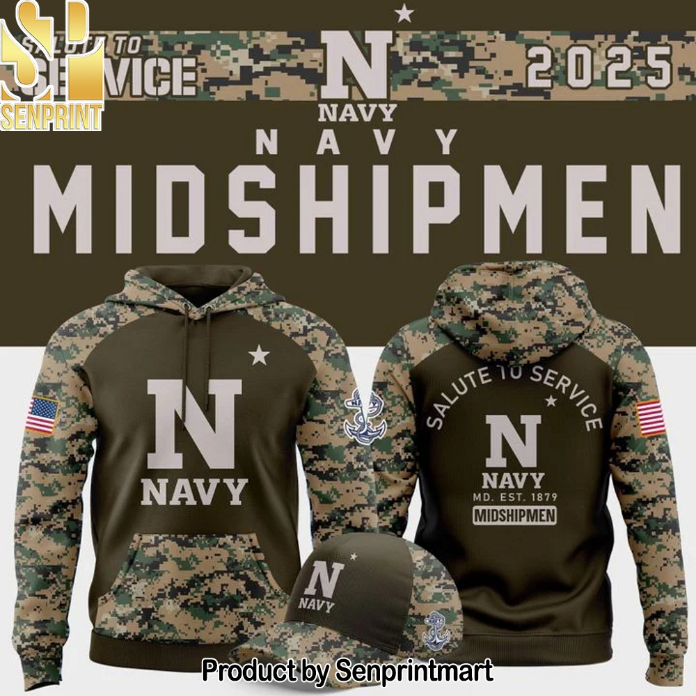Navy Football Olive camo 2025 Salute To Service Hoodie – Sports Fan Outfit 2334