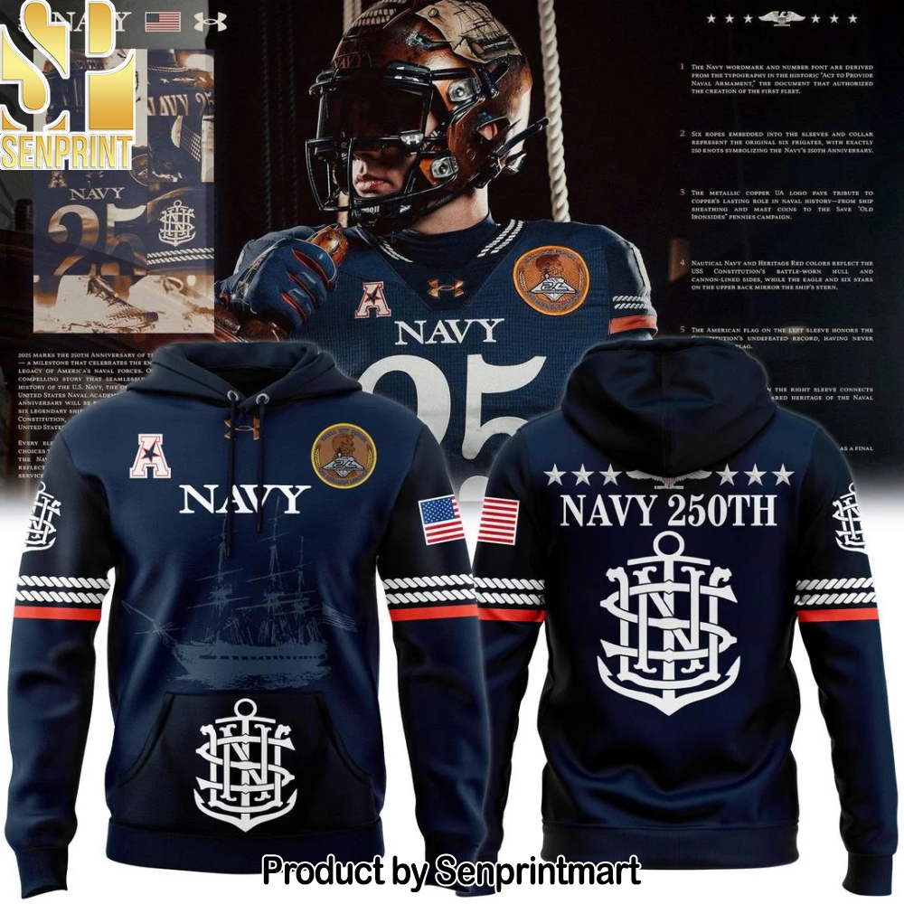 Navy Midshipmen 250th Anniversary Uniform Sideline Collection Replica Hoodie – Sports Fan Outfit 2370