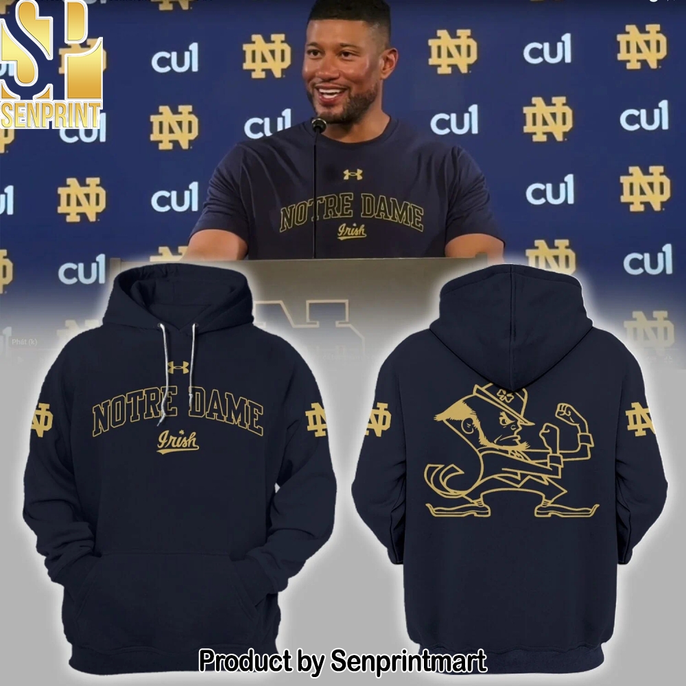 Notre Dame Coach Marcus Freeman Navy Gold Hoodie – Sports Fan Outfit 3502