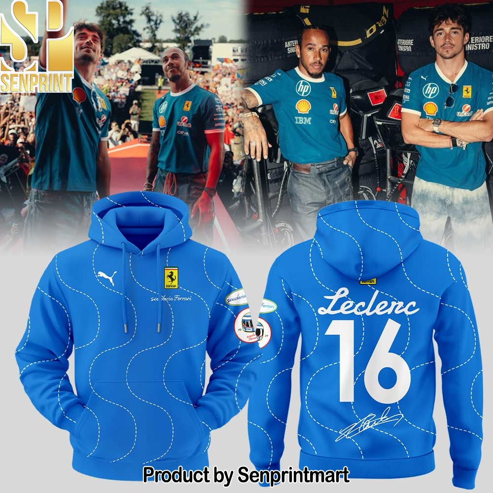Scuderia Ferrari HP 2025 Monza Charles Signature Blue Hoodie V3 – Sports Fan Outfit 4077