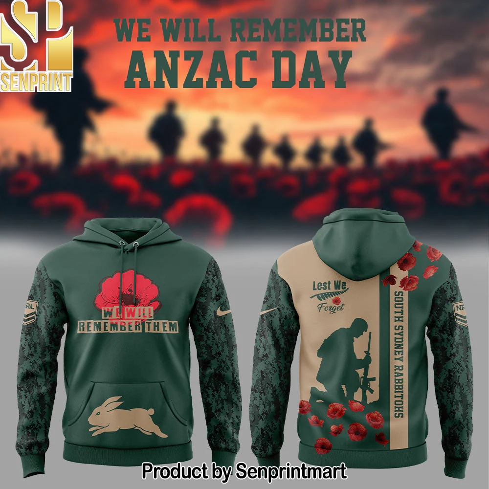South Sydney Rabbitohs WE WILL REMEMBER, ANZAC DAY Hoodie – Sports Fan Outfit 2857