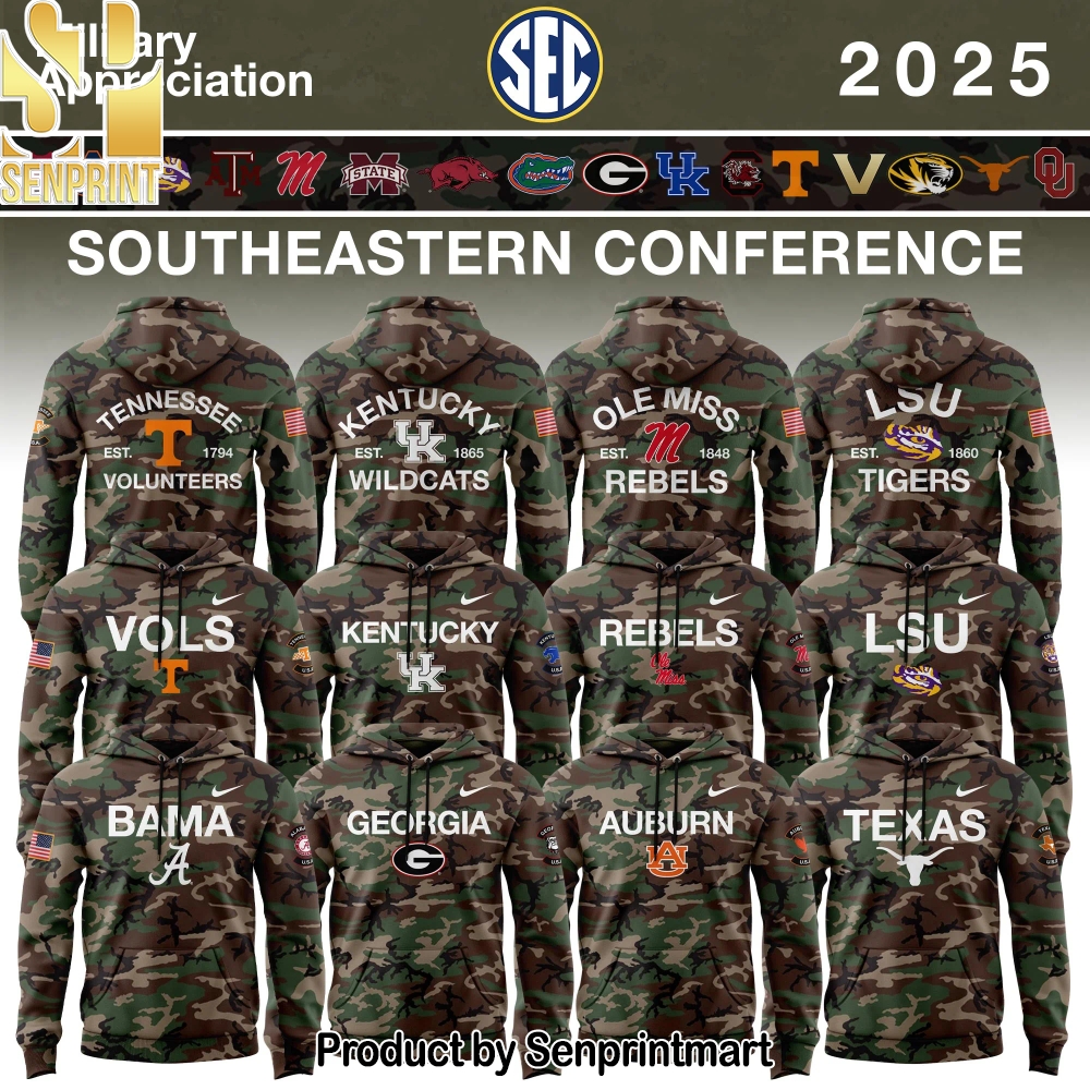 Southeastern Conference Teams 2025 Military Appreciation Hoodie – Camo – Sports Fan Outfit 3498