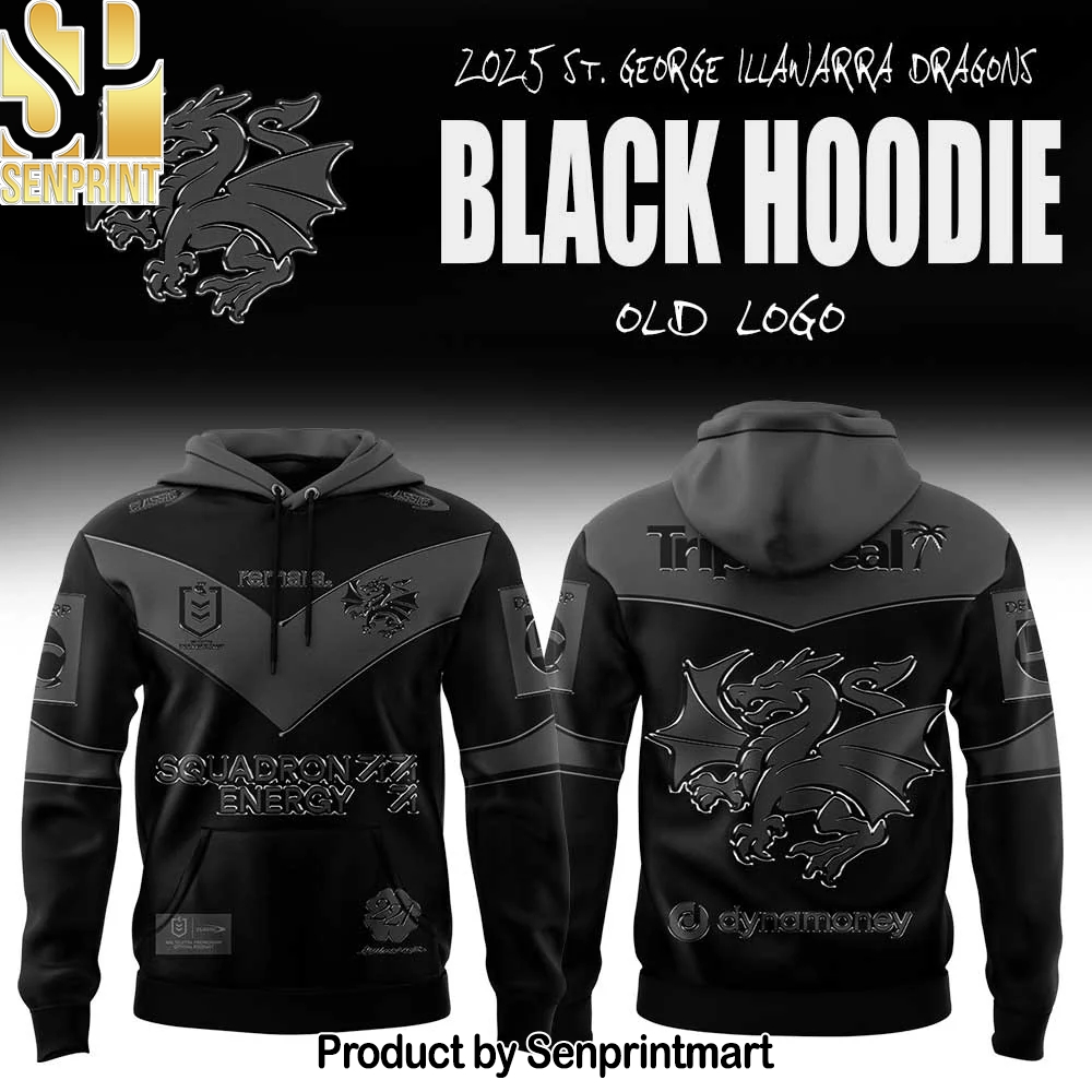 St. George Illawarra Dragons Back In Black Old Logo Hoodie – Sports Fan Outfit 3971