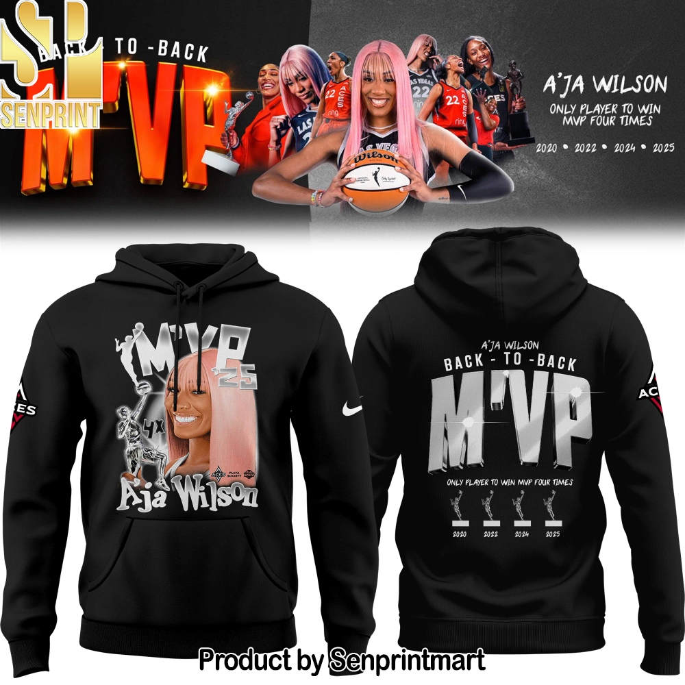Unisex Las Vegas Aces A’ja Wilson Playa Society Black 2025 WNBA MVP Hoodie – Sports Fan Outfit 4054
