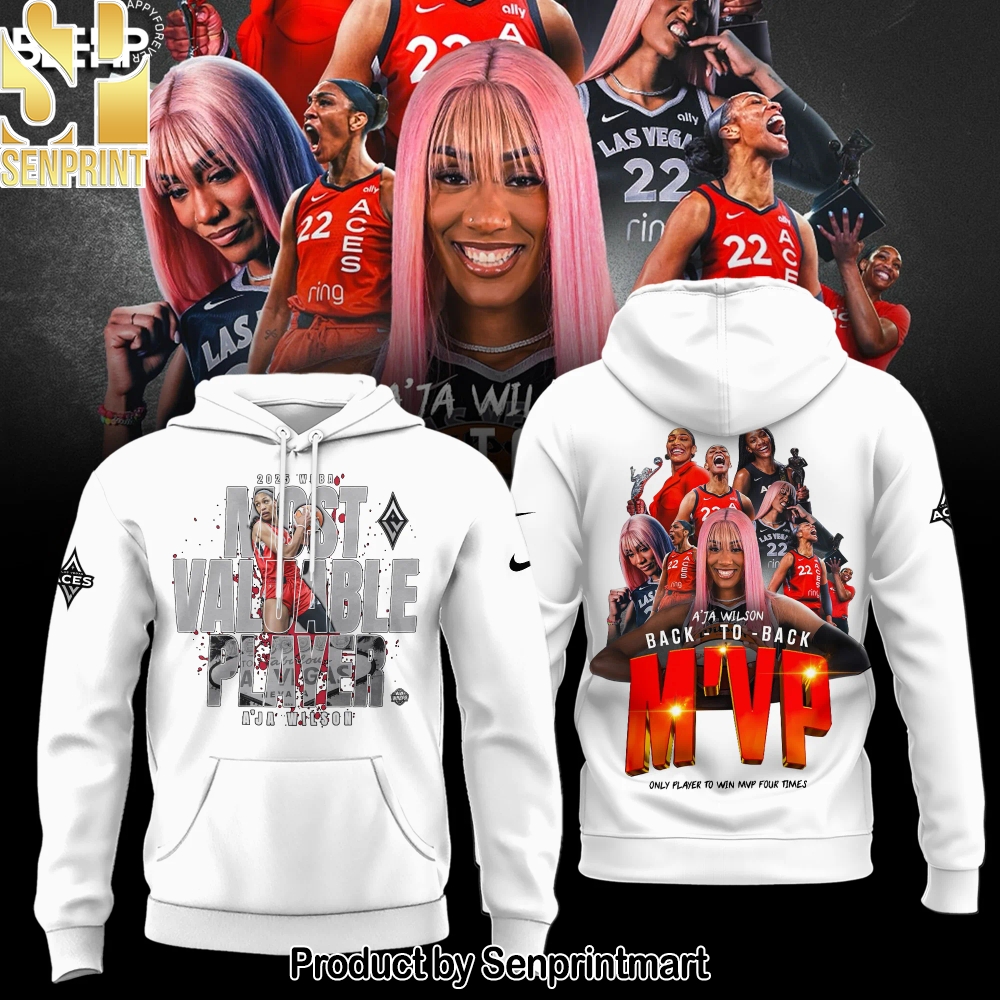 Unisex Las Vegas Aces A’ja Wilson Playa Society Black 2025 WNBA MVP Hoodie – Sports Fan Outfit 4123