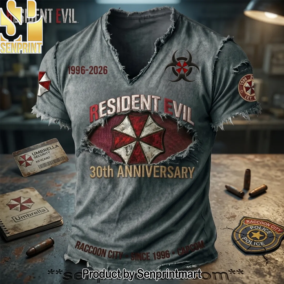 Resident Evil 30th Anniversary 1996-2026 Distressed T-Shirt