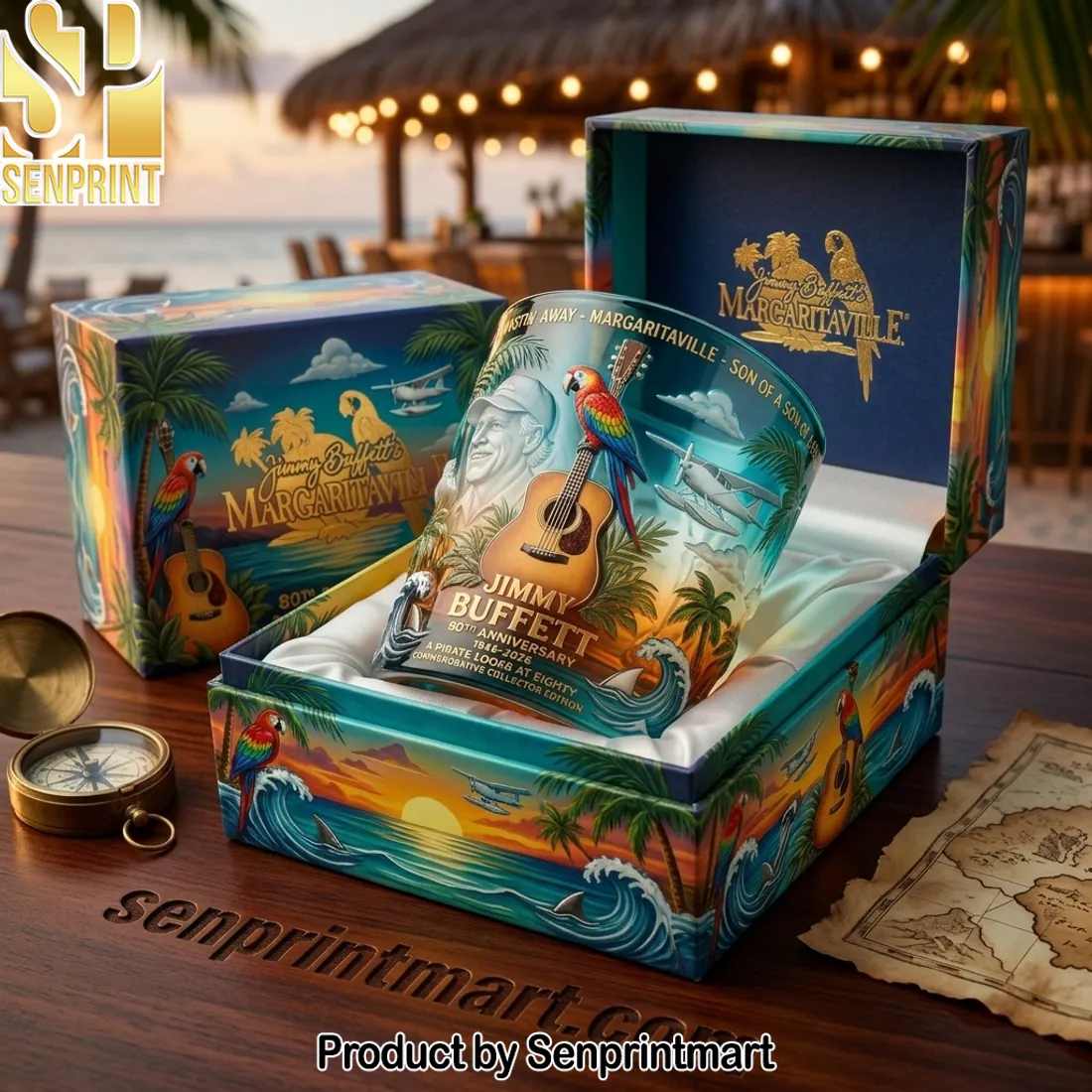 Jimmy Buffett Margaritaville 80th Anniversary Commemorative Collector Whiskey Glass