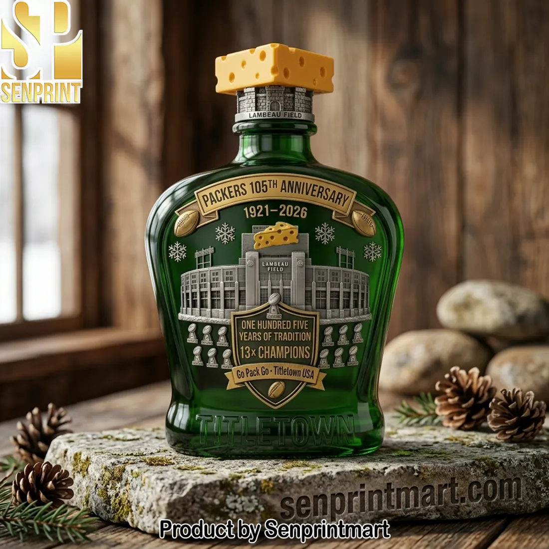 Green Bay Packers 105th Anniversary Lambeau Field 13x Champions Collectible Whiskey Bottle