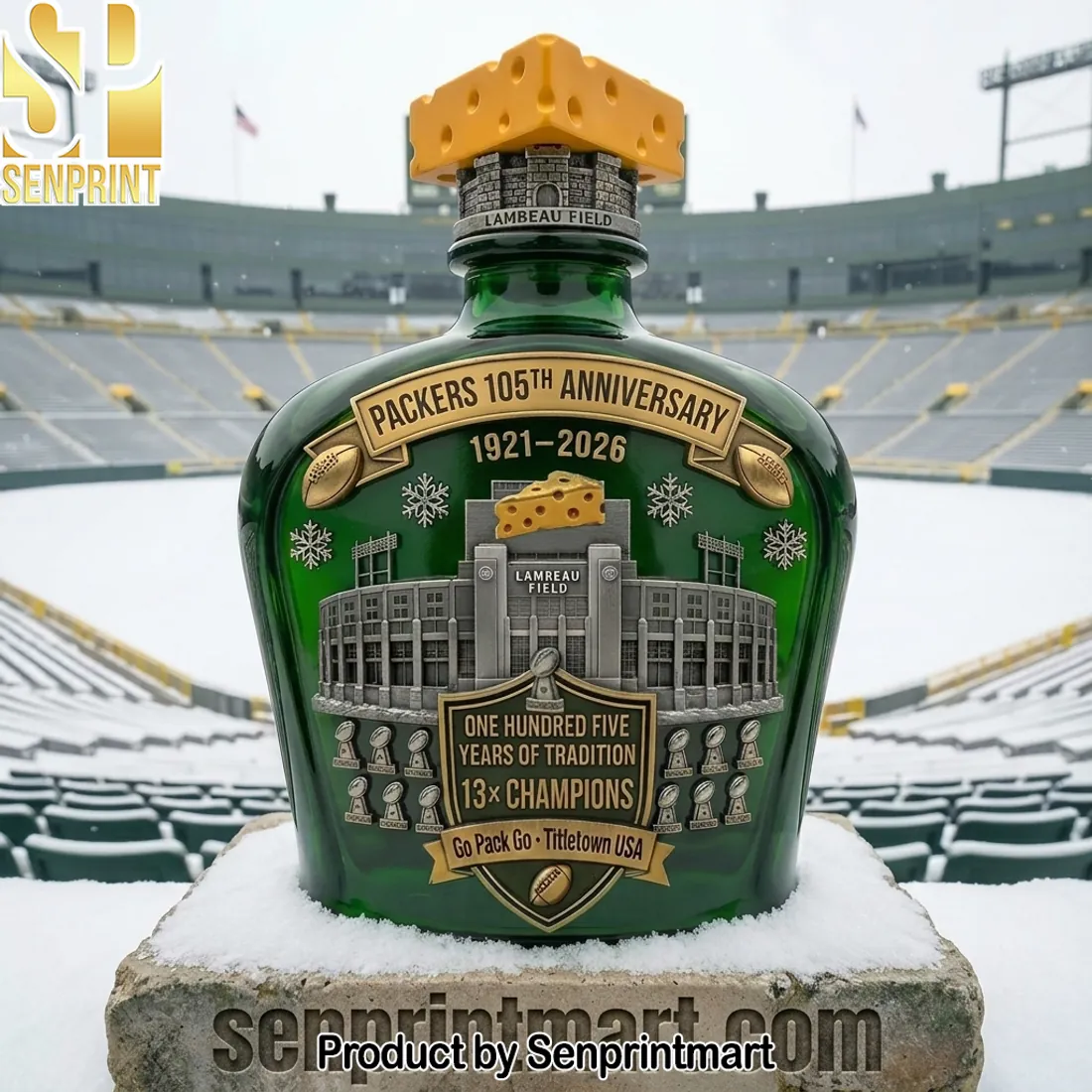 Green Bay Packers 105th Anniversary Lambeau Field 13x Champions Collectible Whiskey Bottle