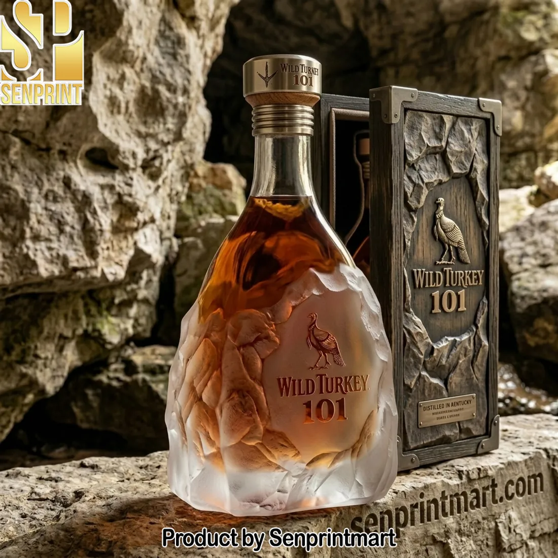 Wild Turkey 101 Premium Rock Carved Design Whiskey Bottle