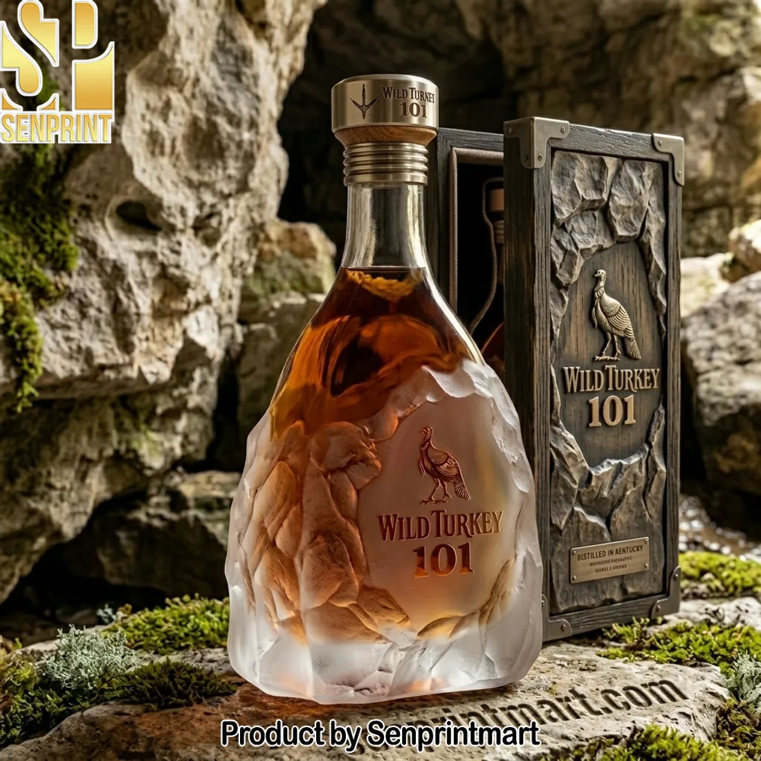 Wild Turkey 101 Premium Rock Carved Design Whiskey Bottle